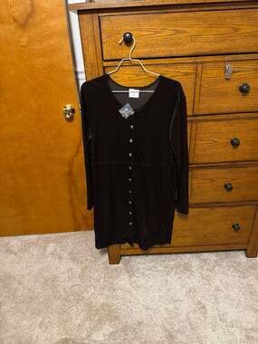 Vintage 90s Dark Brown Ribbed Velvet Long Sleeve Button Up Dress